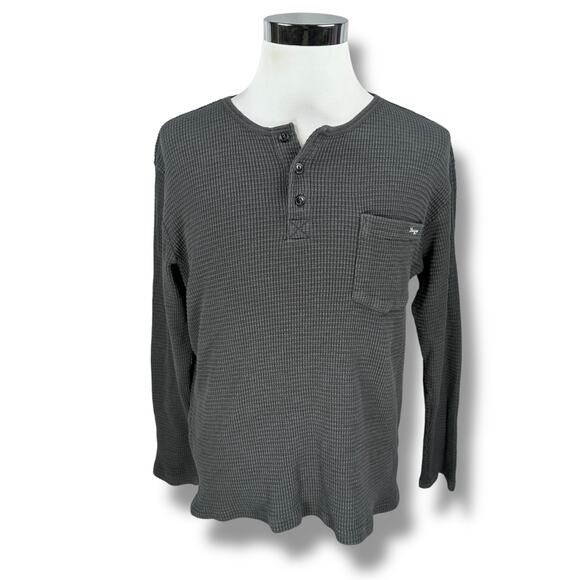 Seager Waffle Knit Thermal Henley Shirt Men’s XL Gray 100% Cotton Long Sleeve - Picture 1 of 11